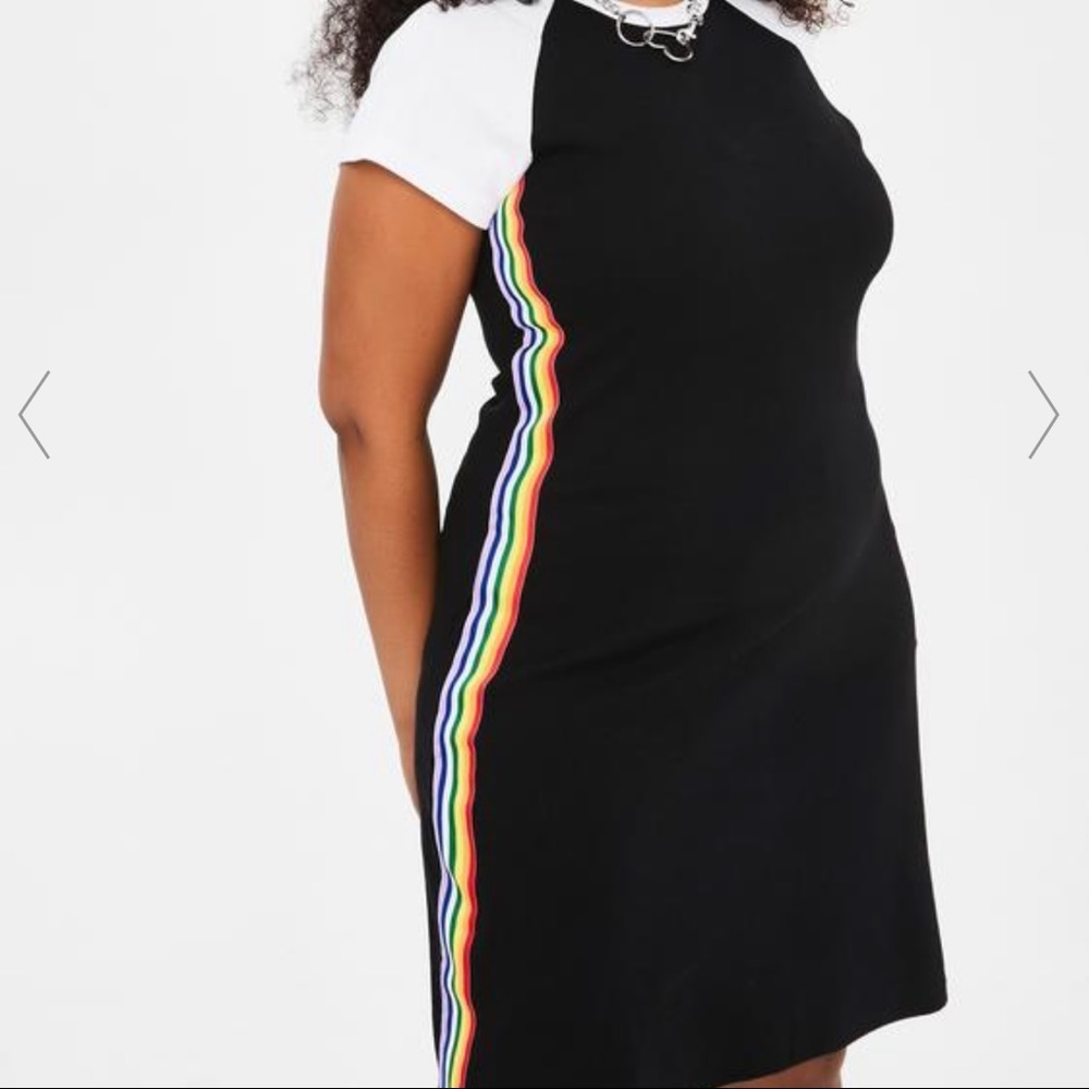 Dollskill/Delias Black + White Dress with Striped sides